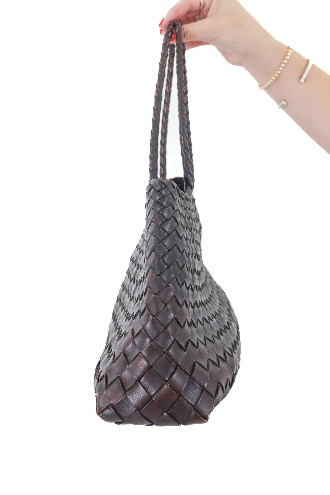 Dragon dark brown diffusion big santa croce woven leather bag (retail $607)