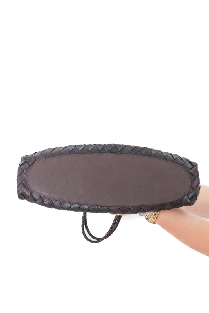 Dragon dark brown diffusion big santa croce woven leather bag (retail $607)