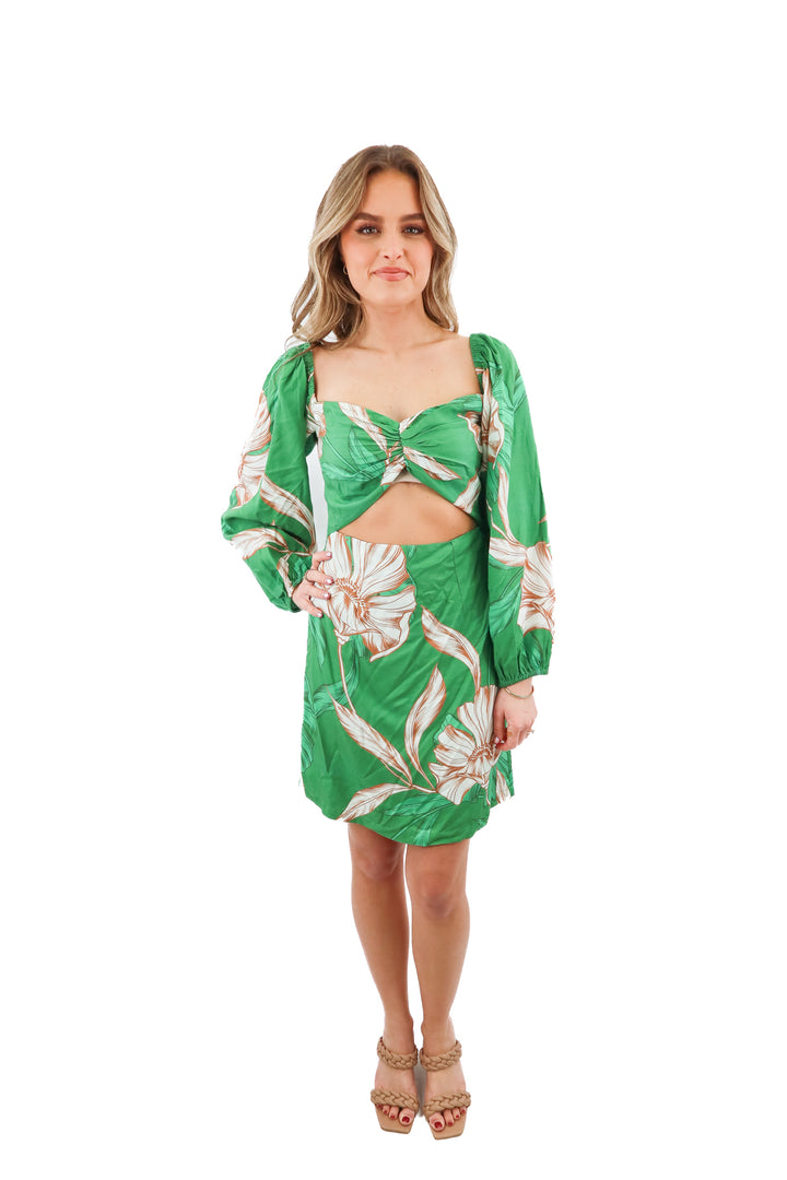misa green floral nina floral dress nwt (s; retail $330)