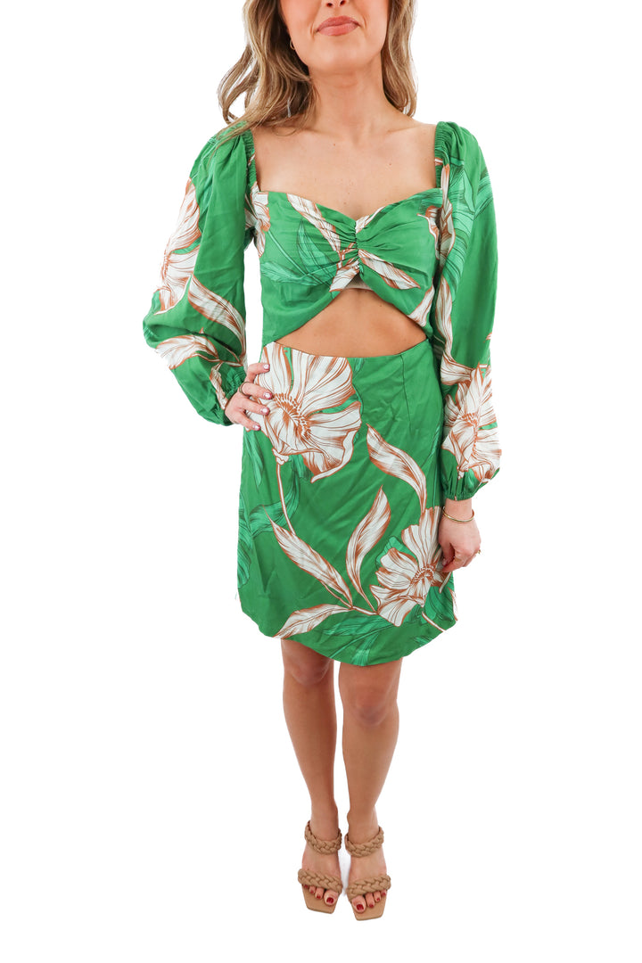 misa green floral nina floral dress nwt (s; retail $330)