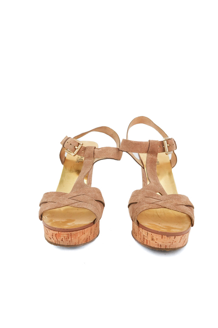 Michael Kors brown suede wedge sandals (7.5)