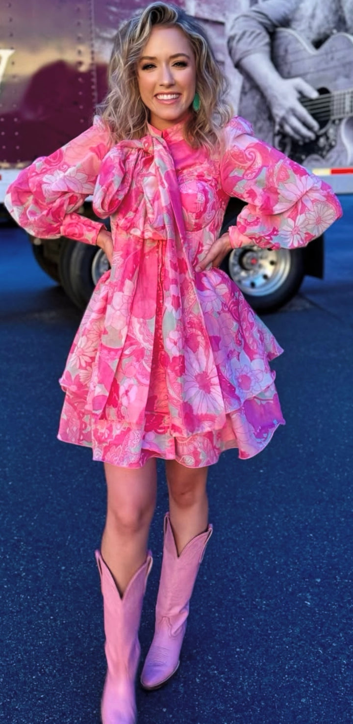 asos luxe pink long sleeve floral mini dress (2)