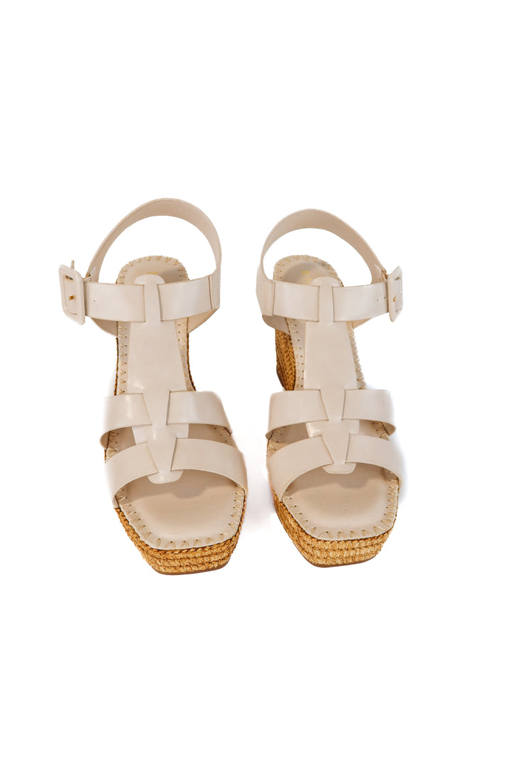 Bamboo ivory/rattan wedges NWOT (8.5; retail $40)
