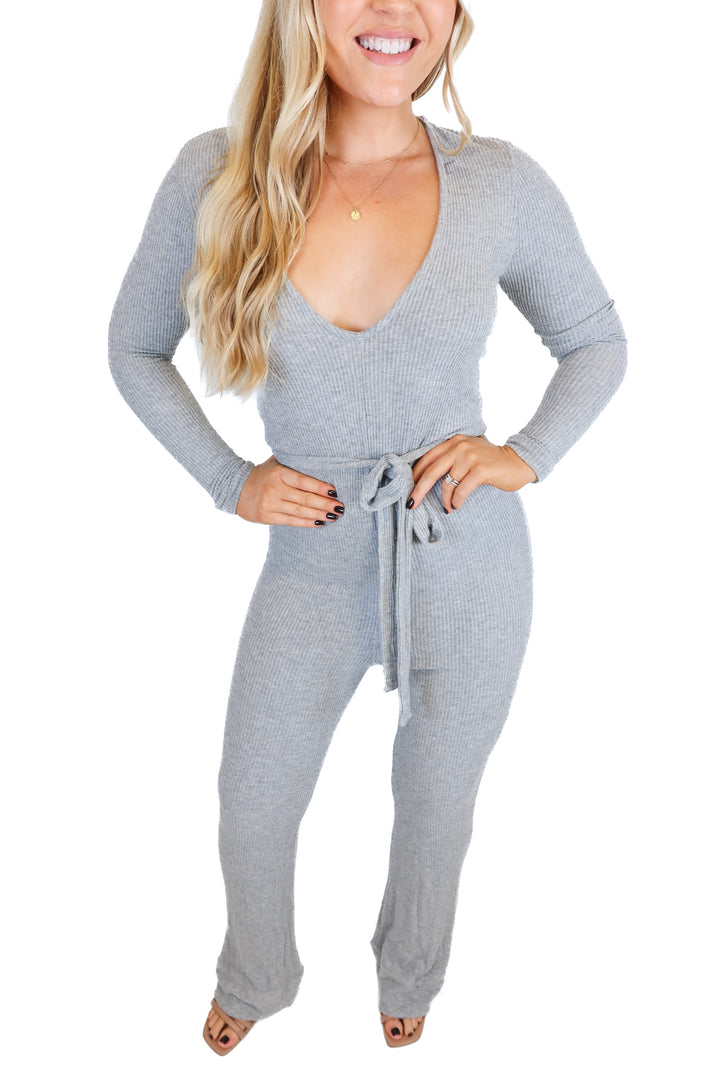 Spiritual Gangster Grey Rib Knit Jumpsuit (XS; retail $128)
