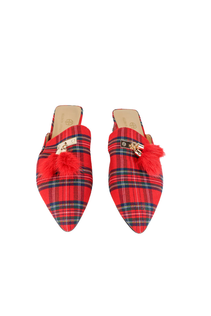 allison avery red plaid mules (8; retail $115)