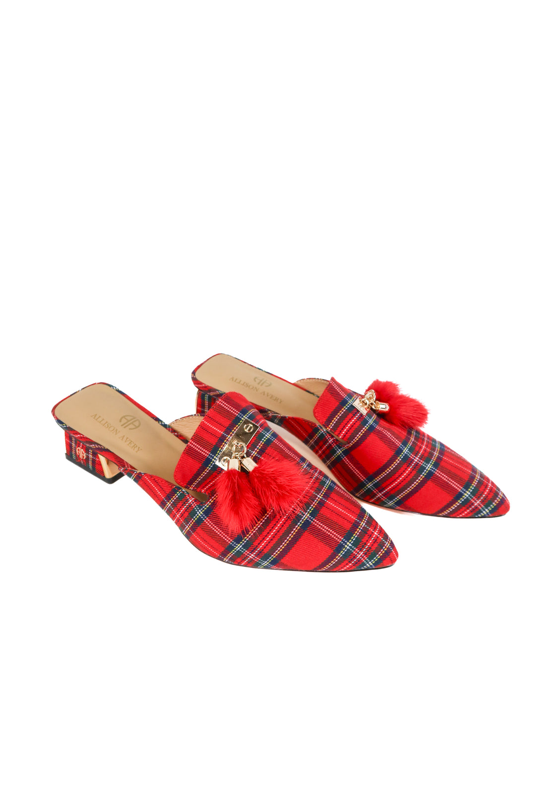 allison avery red plaid mules (8; retail $115)