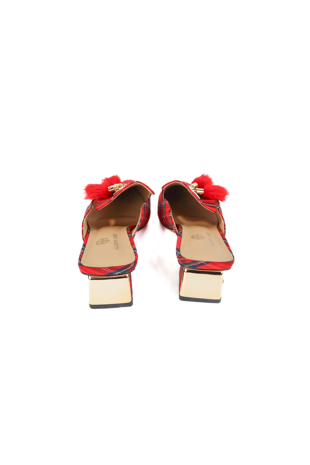 allison avery red plaid mules (8; retail $115)