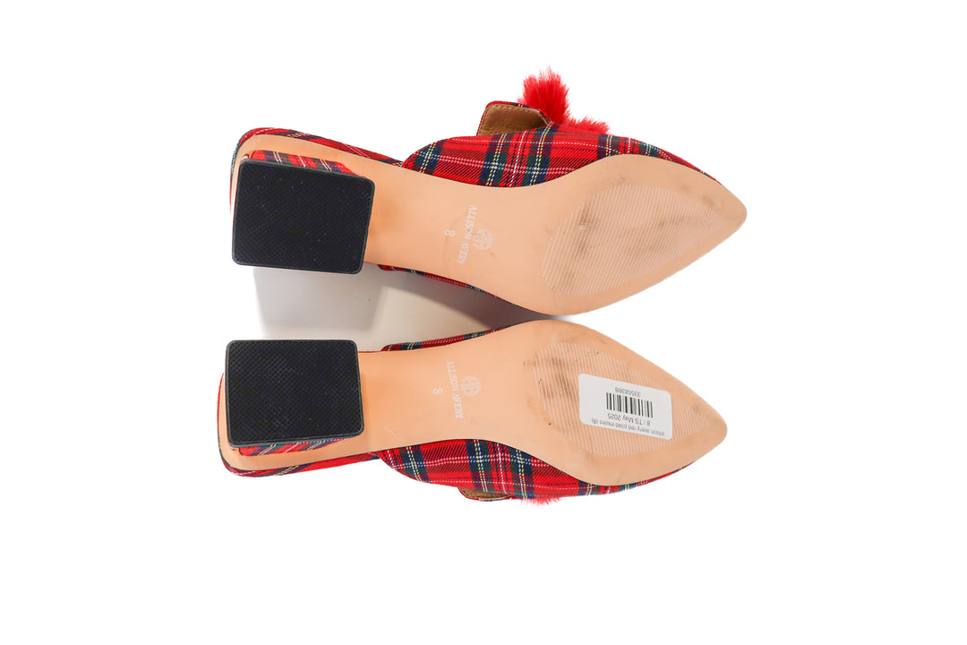 allison avery red plaid mules (8; retail $115)