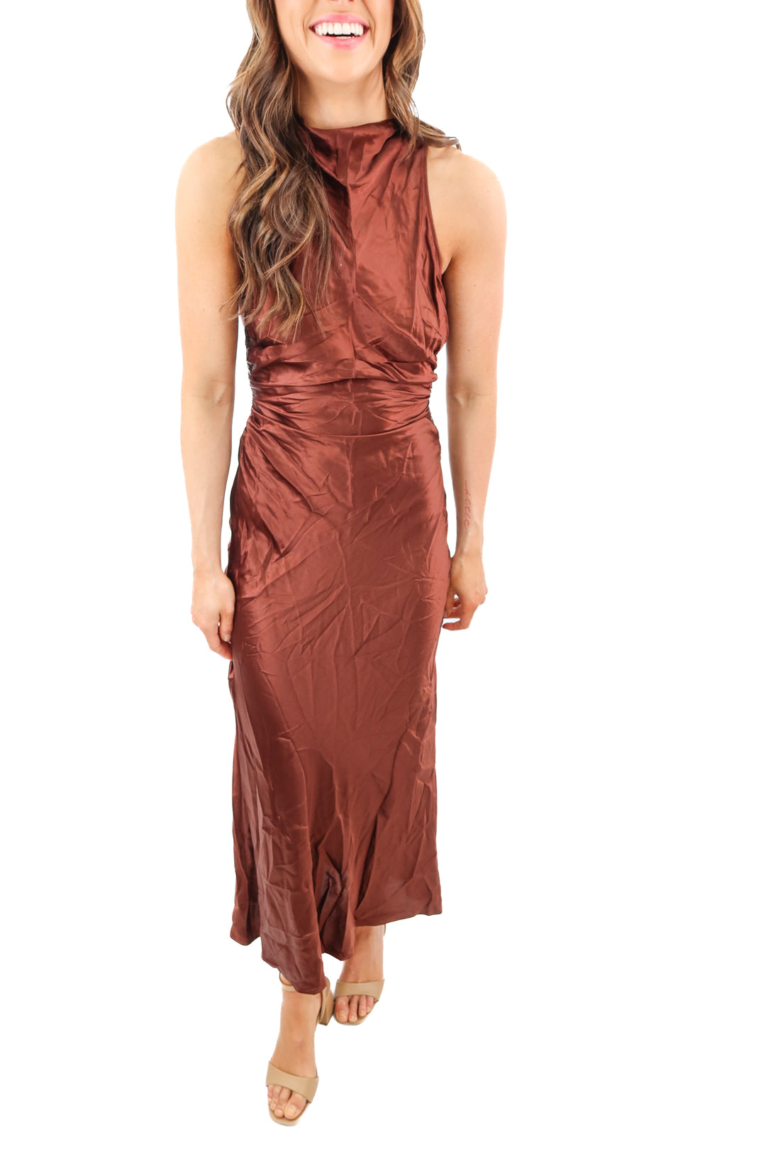 reformation brown casette silk dress nwt (0;retail $298)