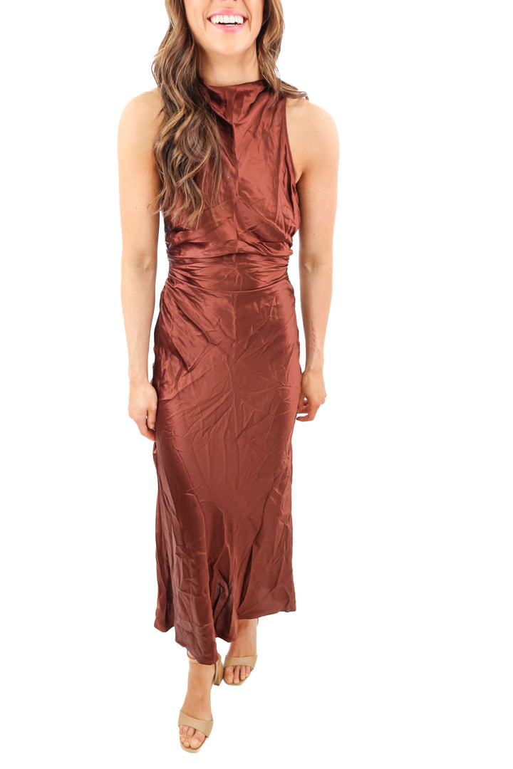 reformation brown casette silk dress nwt (0;retail $298)