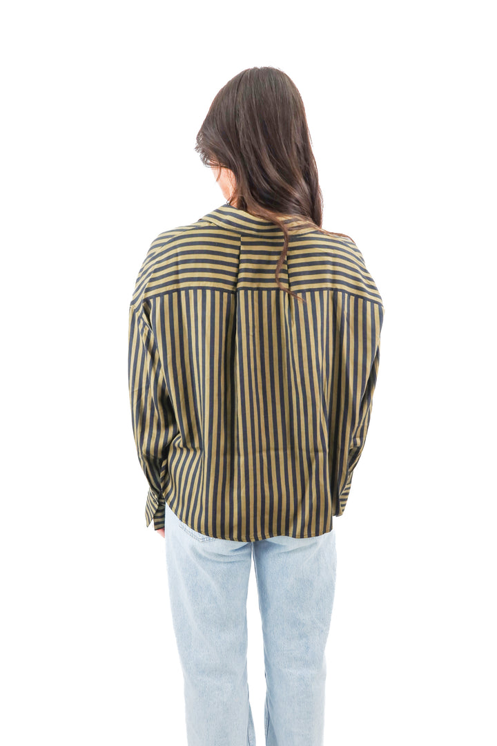 rag & bone army stripe martha silk blouse nwt (s; retail $368)