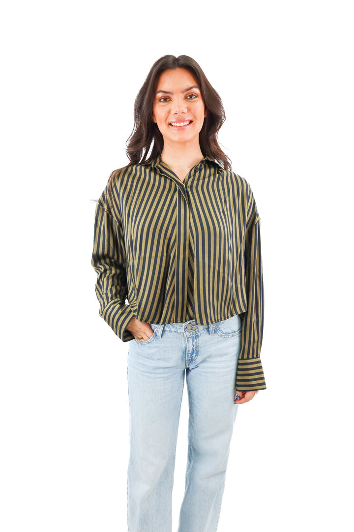 rag & bone army stripe martha silk blouse nwt (s; retail $368)