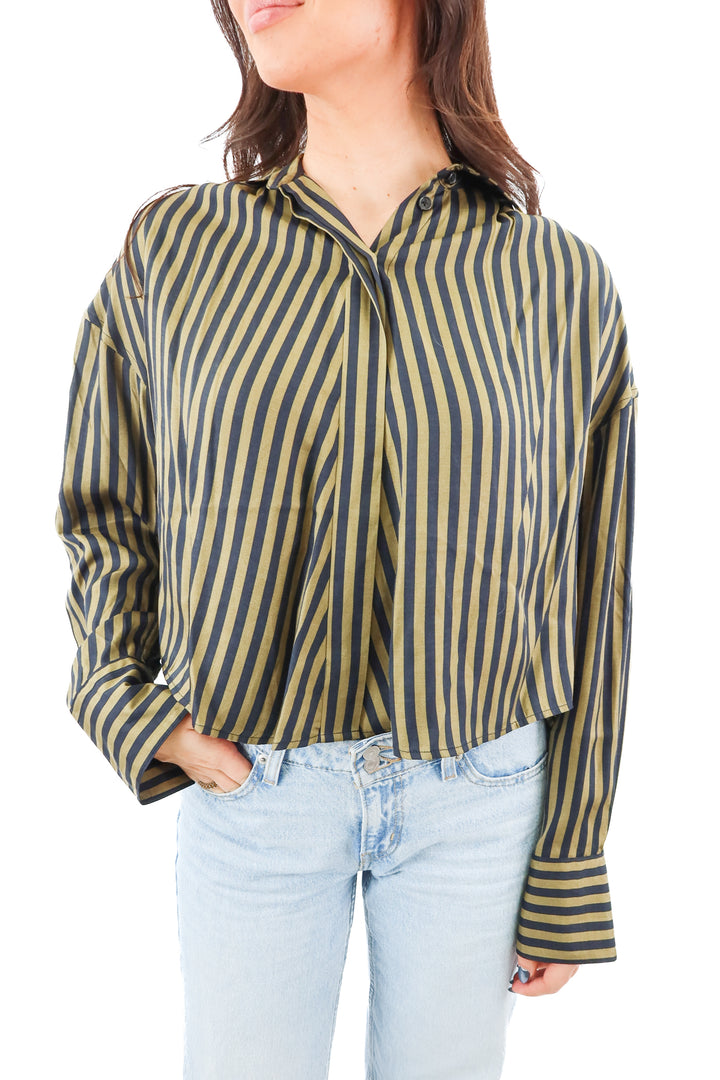 rag & bone army stripe martha silk blouse nwt (s; retail $368)