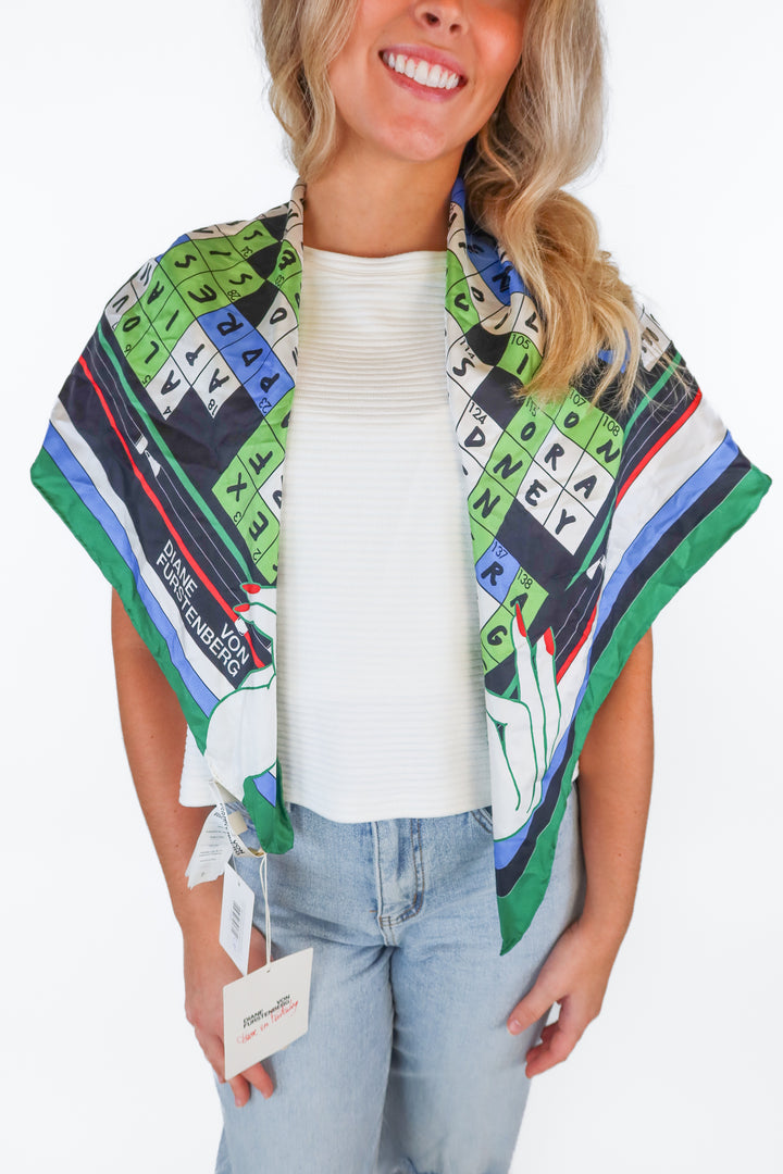 Diane Von Furstenberg multi colored crossword scarf NWT (O/S; retail $258)