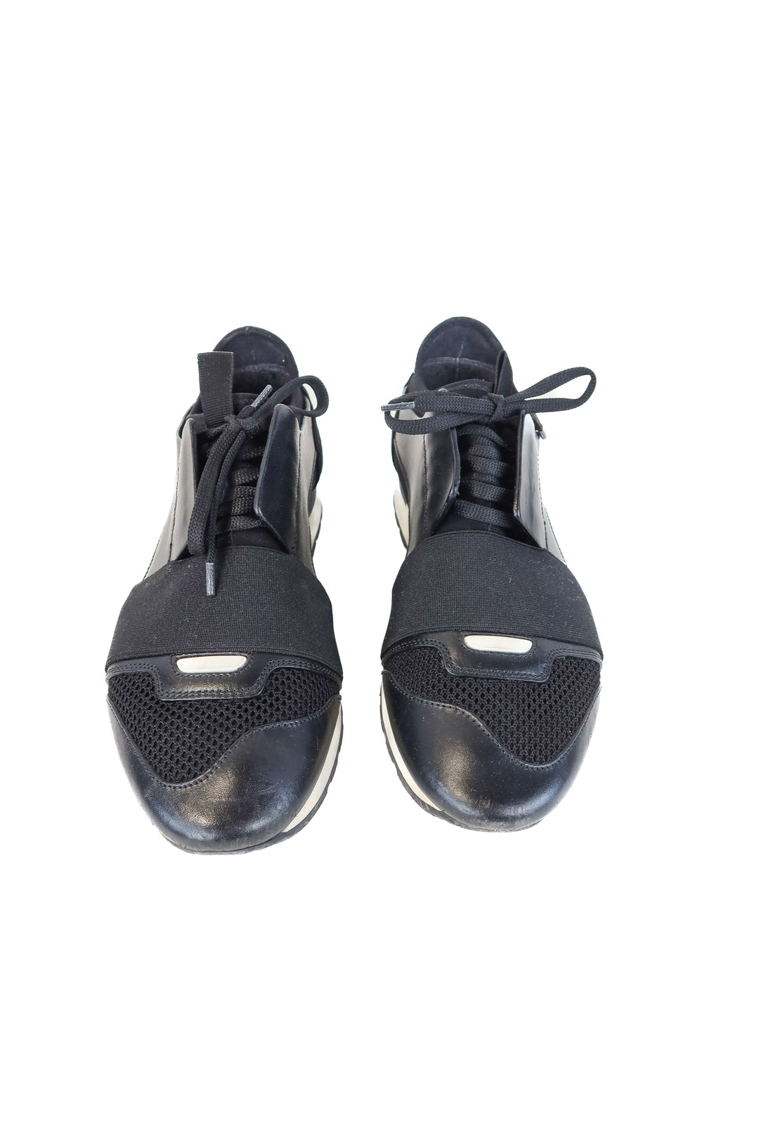 balenciaga black leather race runner sneakers (39/ US8-9; retail $518)