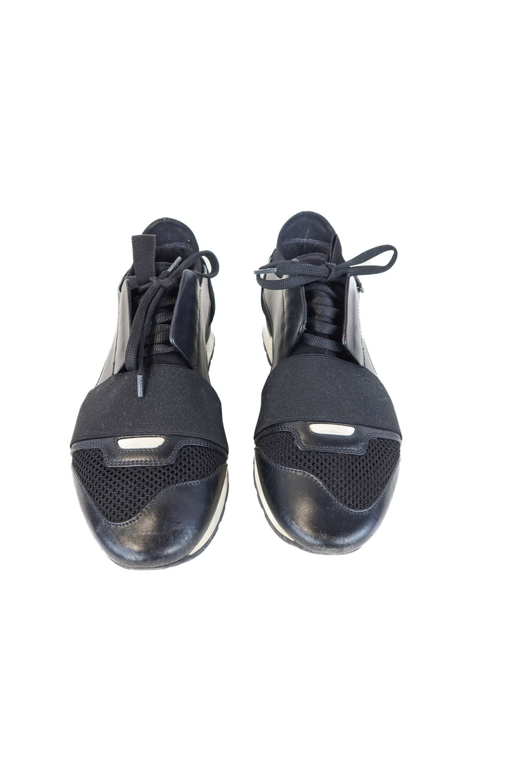 balenciaga black leather race runner sneakers (39/ US8-9; retail $518)