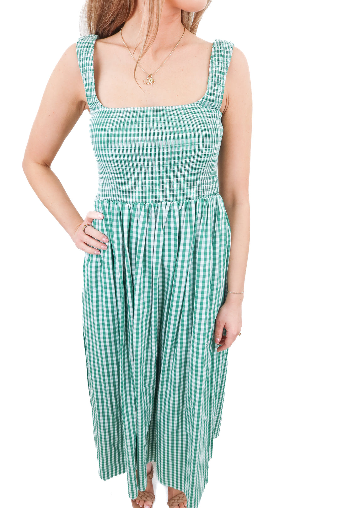 wayf green gingham maxi dress NWT (xs; retail $99)