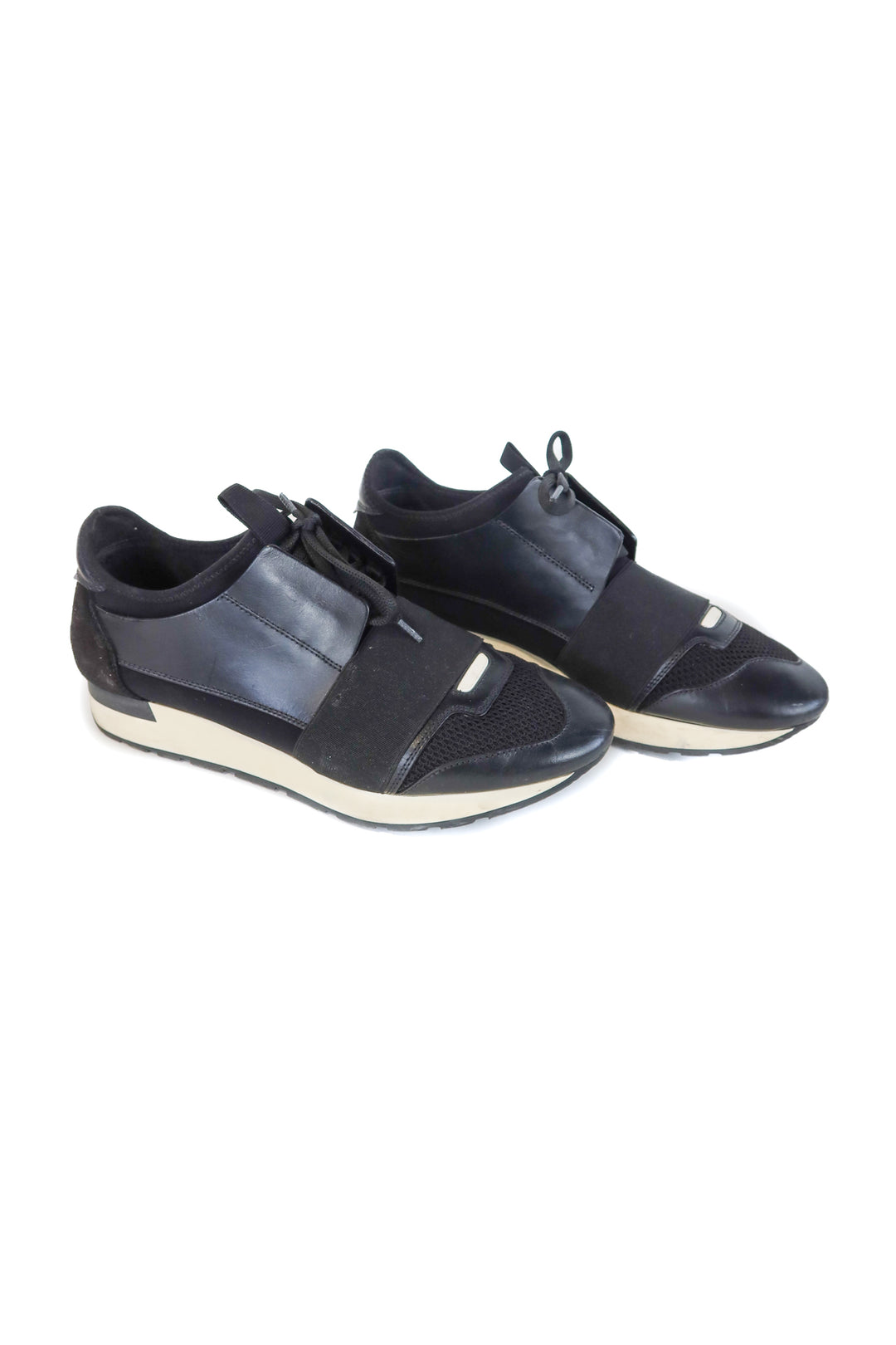 balenciaga black leather race runner sneakers (39/ US8-9; retail $518)