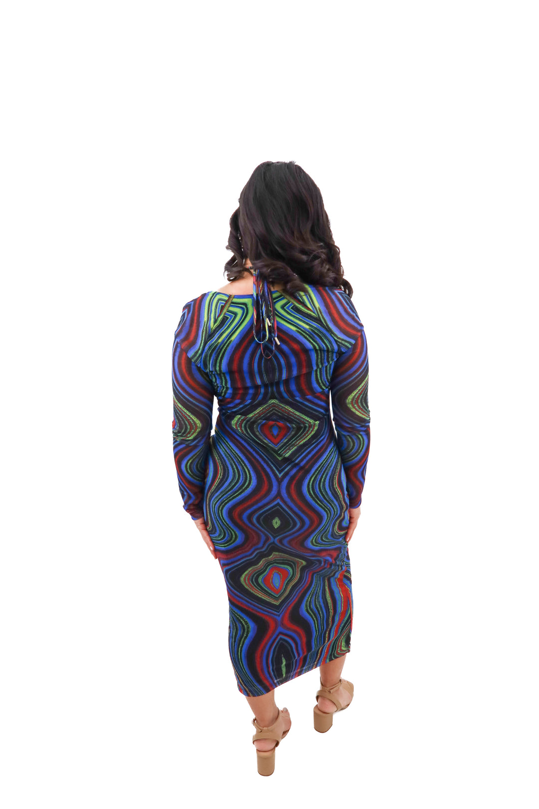 afrm blue abstract patterned maxi dress (m; retail $88)