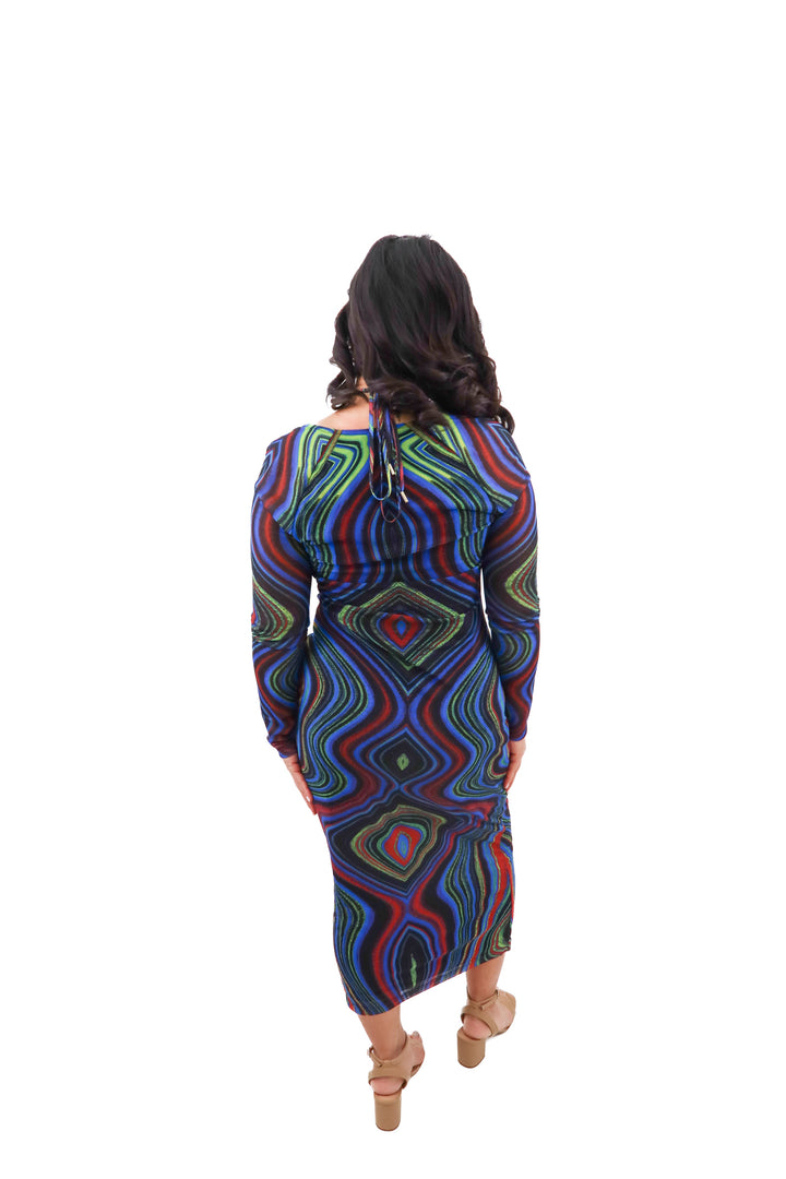 afrm blue abstract patterned maxi dress (m; retail $88)
