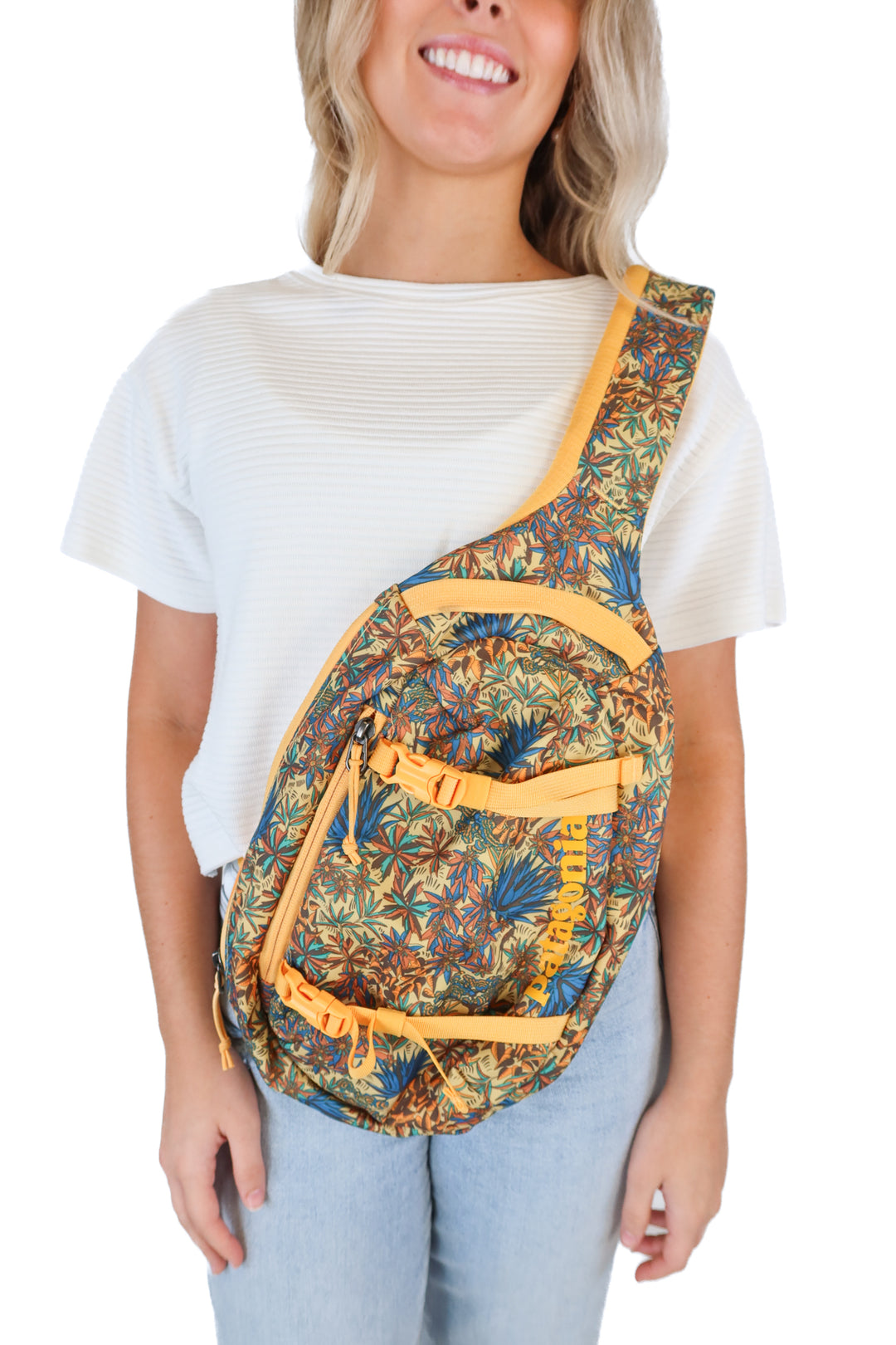 Patagonia Tropical Floral/Yellow Sling Bag (retail $79)