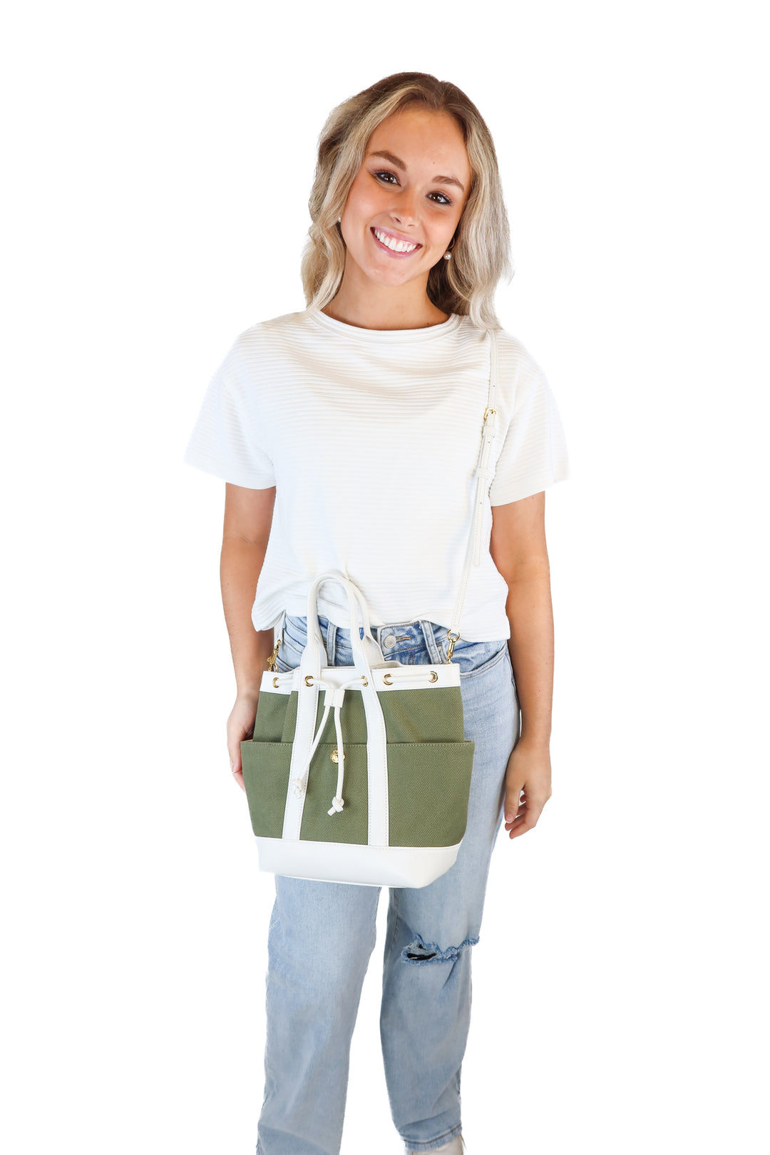 Veronica Beard Green and White Goody Bag NWOT (Retail $448)