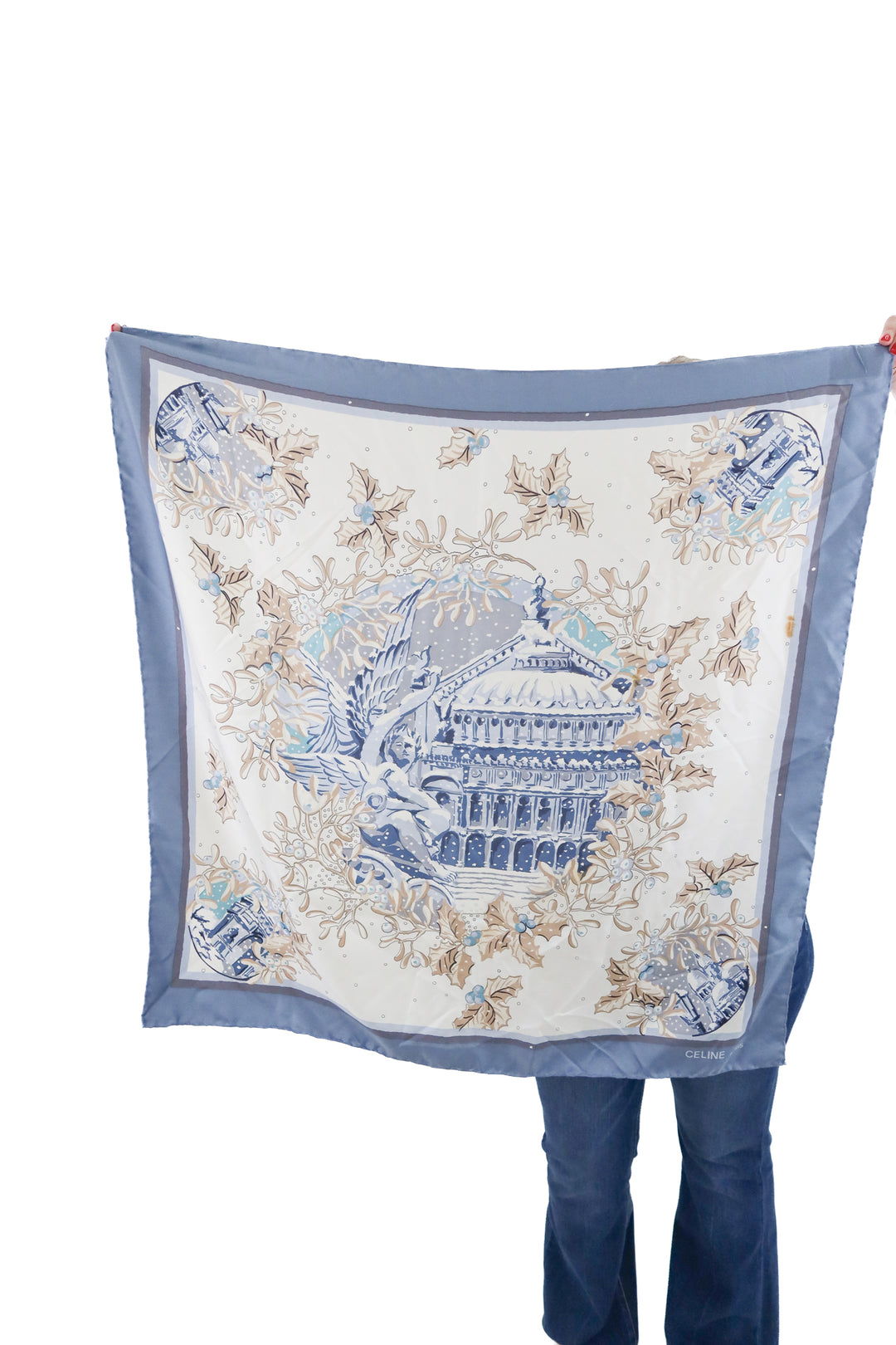 Celine icy blue and white silk scarf (retail $590)