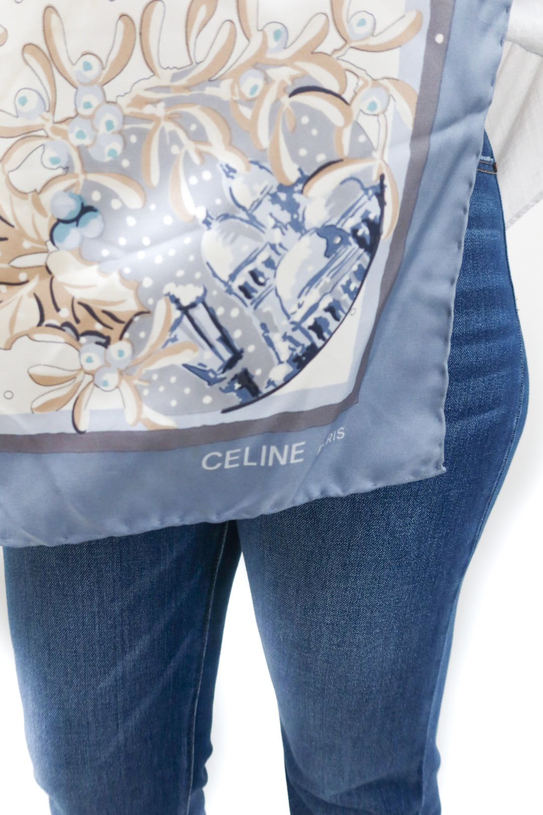 Celine icy blue and white silk scarf (retail $590)