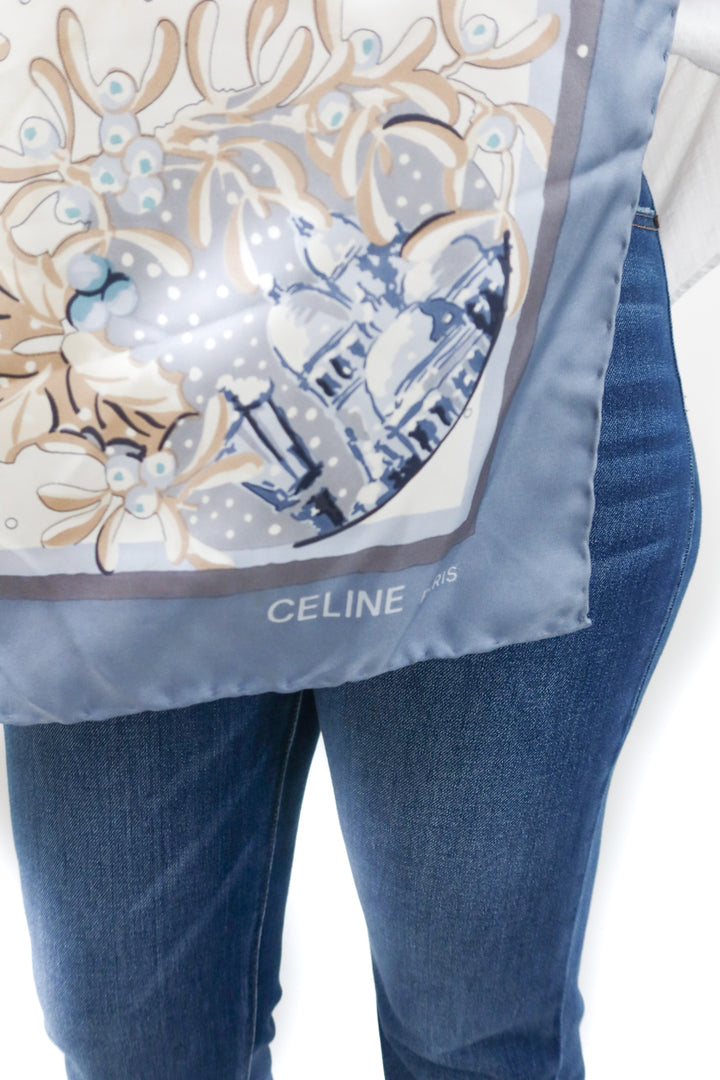 Celine icy blue and white silk scarf (retail $590)