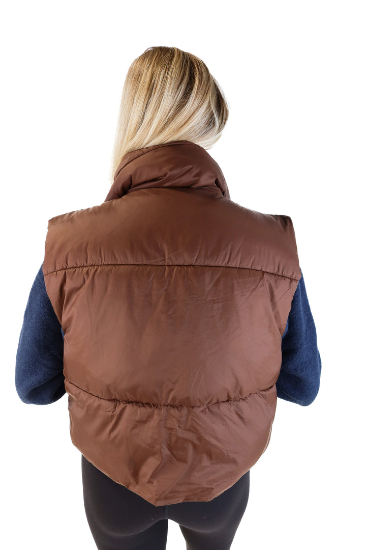 Cropped Brown Puffer Vest (L)*