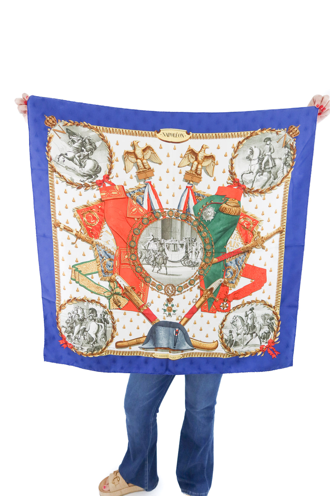 Hermes "napoleon" silk scarf (vintage; est. $690)