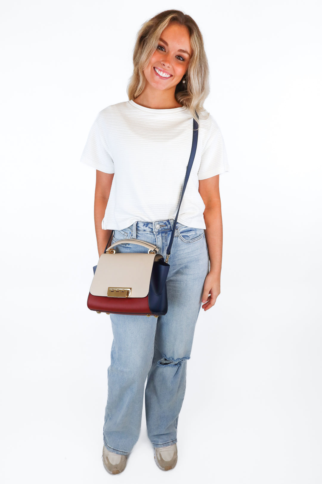 ZAC Zac Posen Taupe/Wine/Navy Handbag (retails for $350)