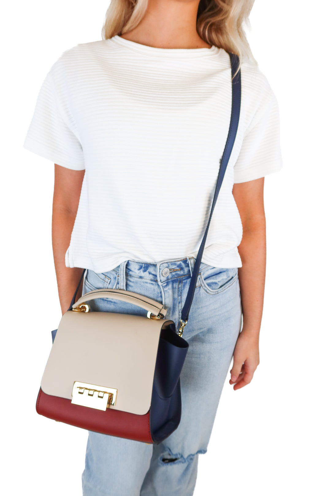 ZAC Zac Posen Taupe/Wine/Navy Handbag (retails for $350)