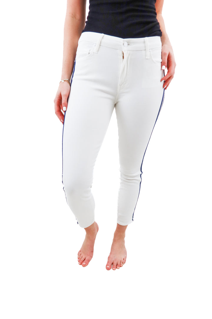 Mother "the looker ankle" white/navy stripe jeans NWT (28; retail $278)