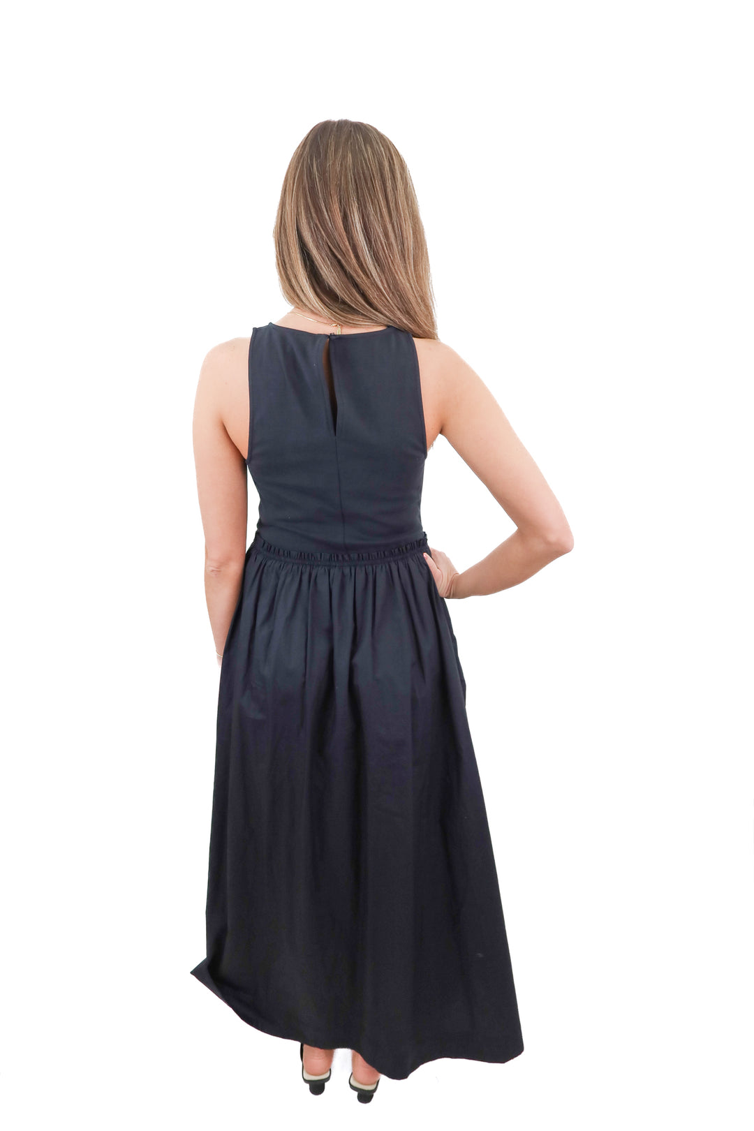 marea black sleeveless maxi dress (m; retail $298)