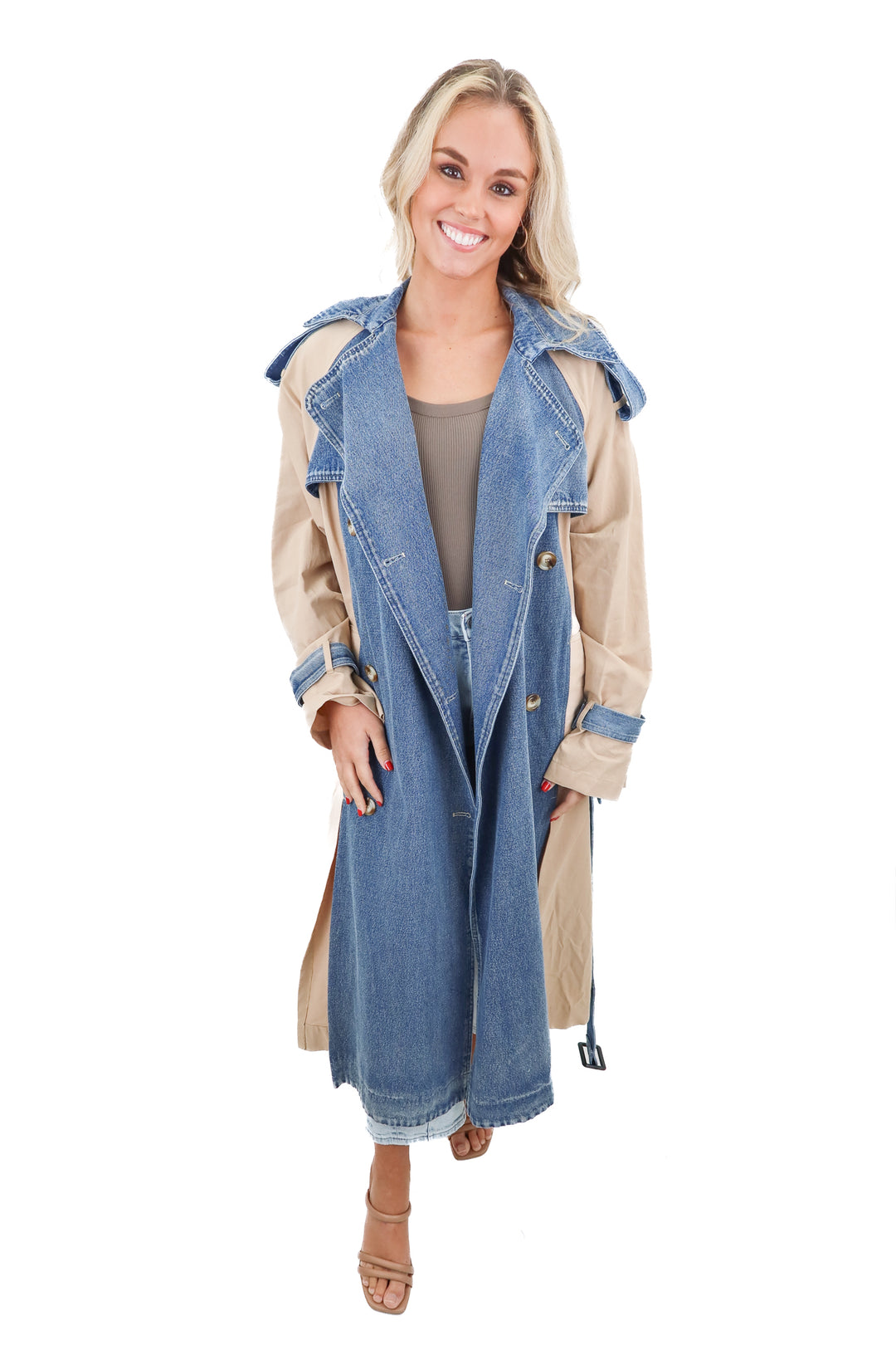 Vici denim/tan trench coat (retail $114)