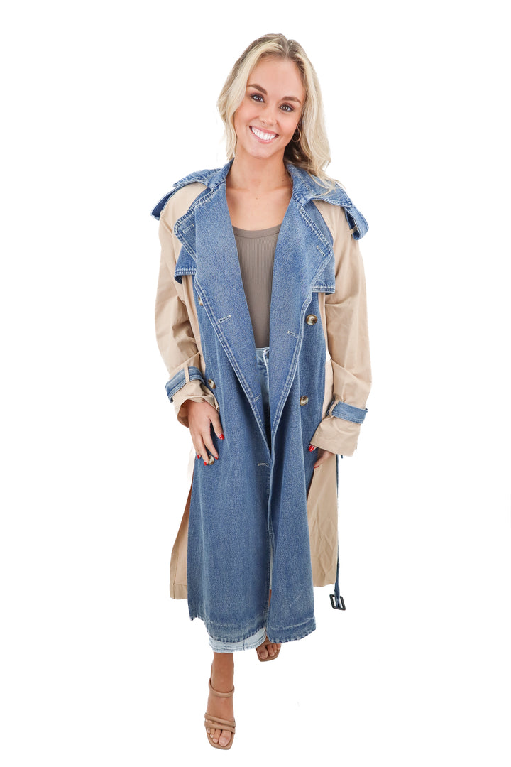 Vici denim/tan trench coat (retail $114)
