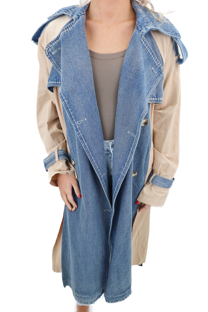 Vici denim/tan trench coat (retail $114)