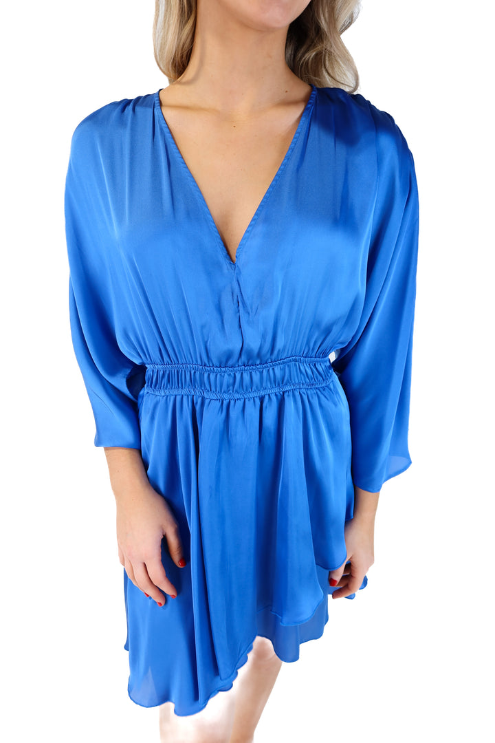 Zara blue deep v satin dress (s; retails for $49.90)