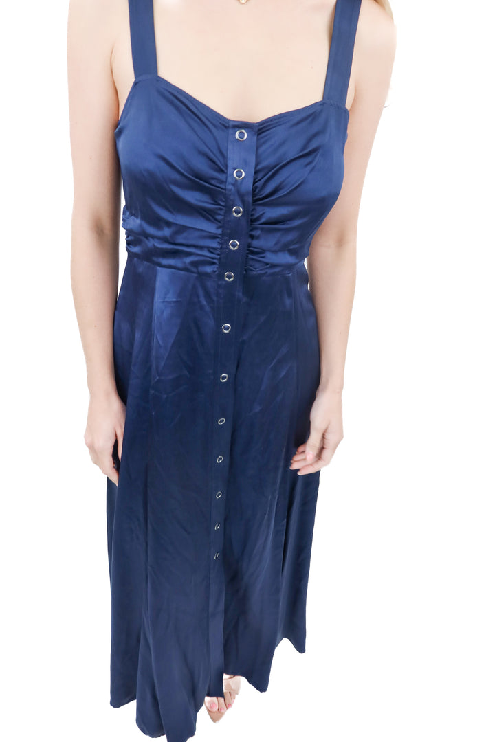 favorite daughter navy satin maxi dress NWT (s; retail $288)