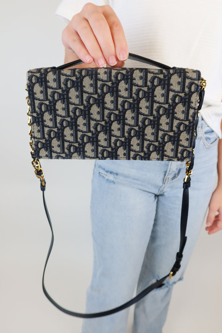 Dior CD Signature Mini Bag In Blue Oblique Jacquard (retail $2,650)*