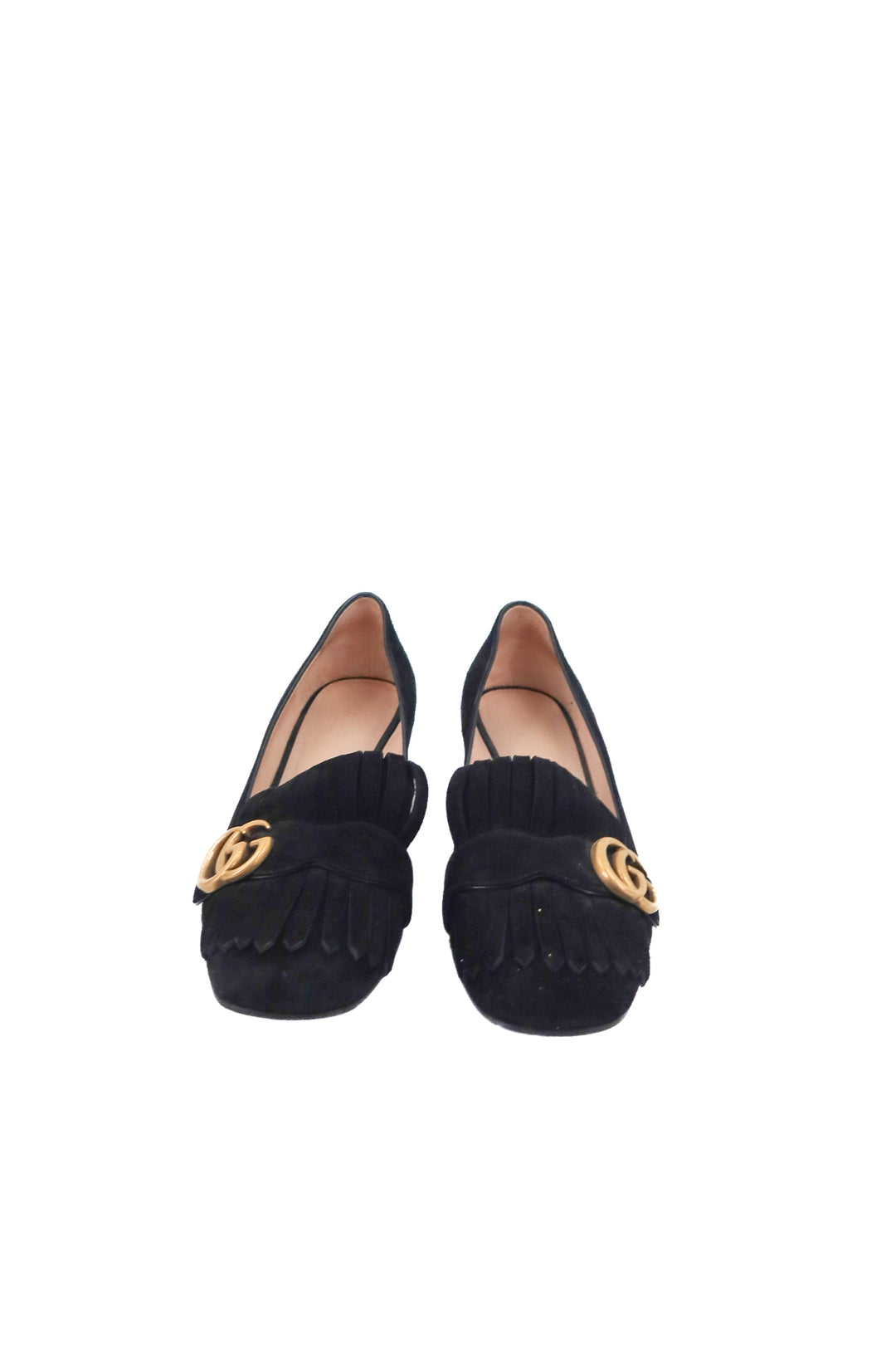 gucci gg black suede fringe block heel (39/ US9-9.5; retail $995)