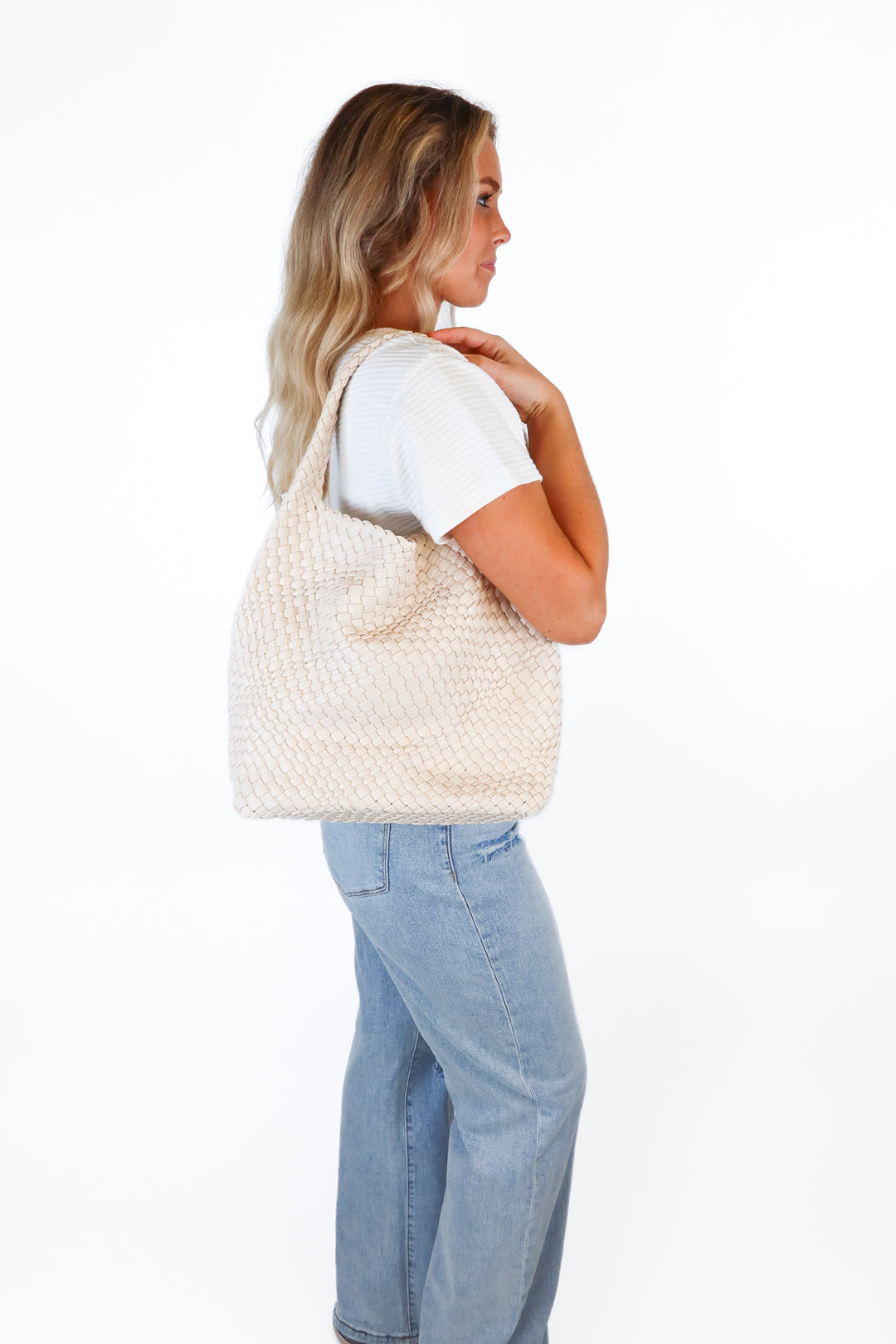 Melie Bianco Ivory Woven Vegan Leather Shoulder Bag NWT (retail $150)