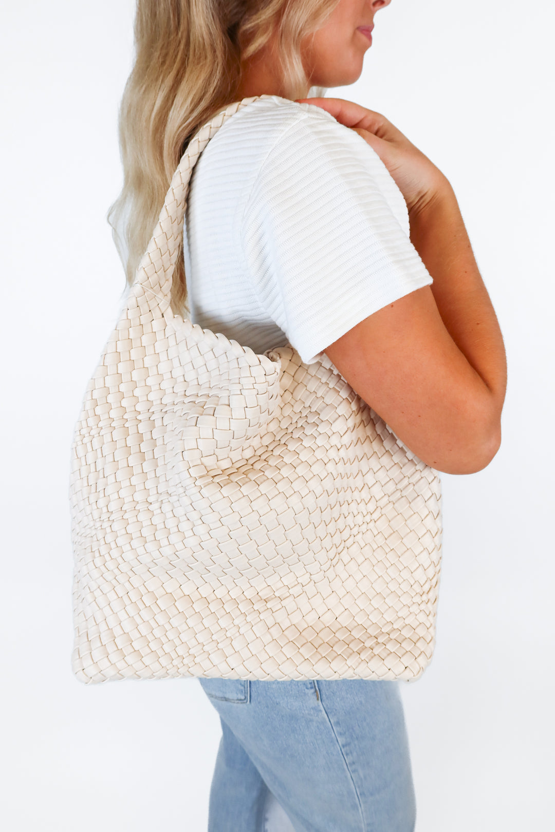 Melie Bianco Ivory Woven Vegan Leather Shoulder Bag NWT (retail $150)