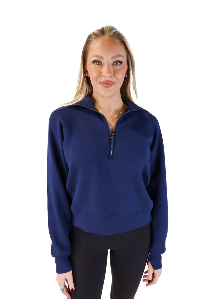 Spanx Air Essentials Navy Half-Zip (M; retail $118)