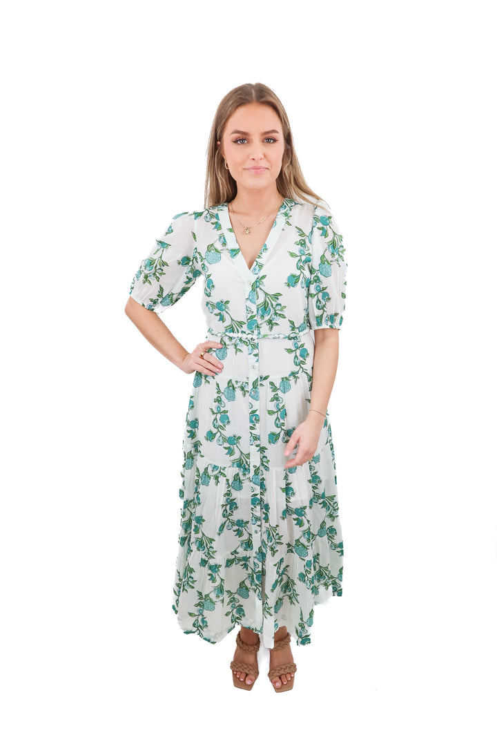 hannah white/green floral maxi dress (0; retail $595)