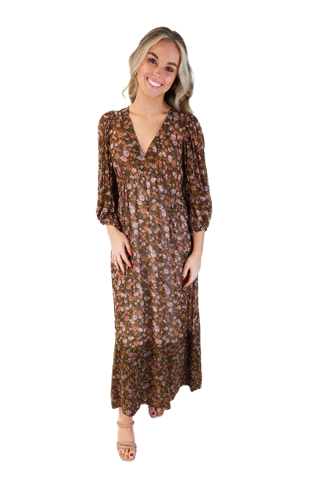 ByTiMo brown floral maxi dress (s; retails for $245)