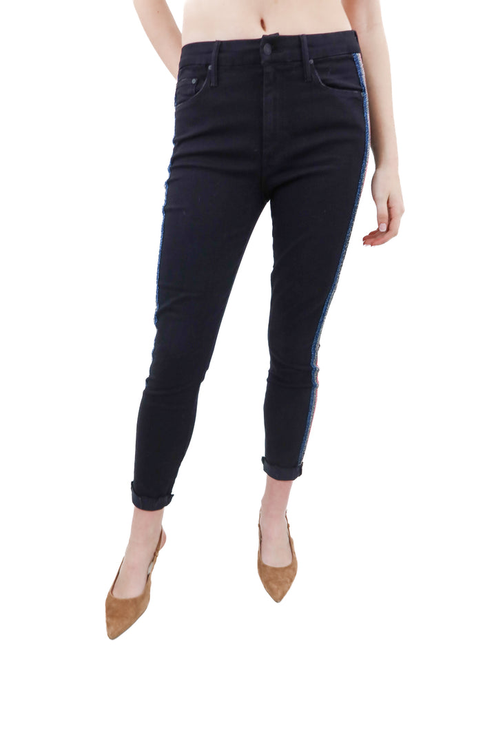 Mother black metallic stripe skinny jeans (28)