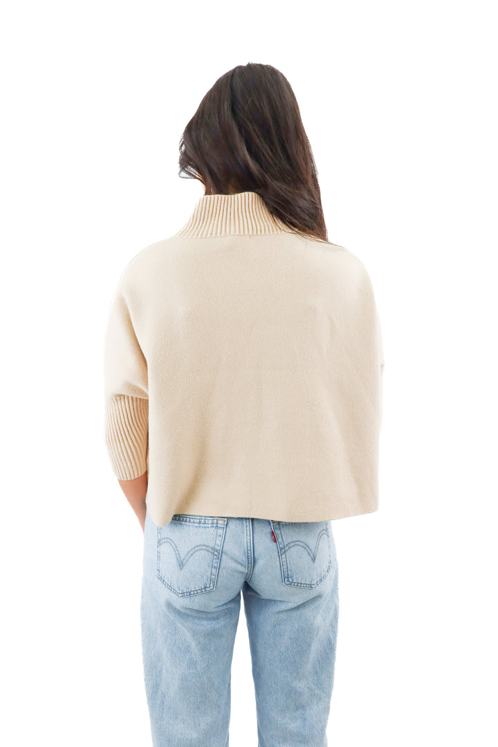 kerisma tan mockneck cropped 3/4 sleeve sweater (OS; retail $112)