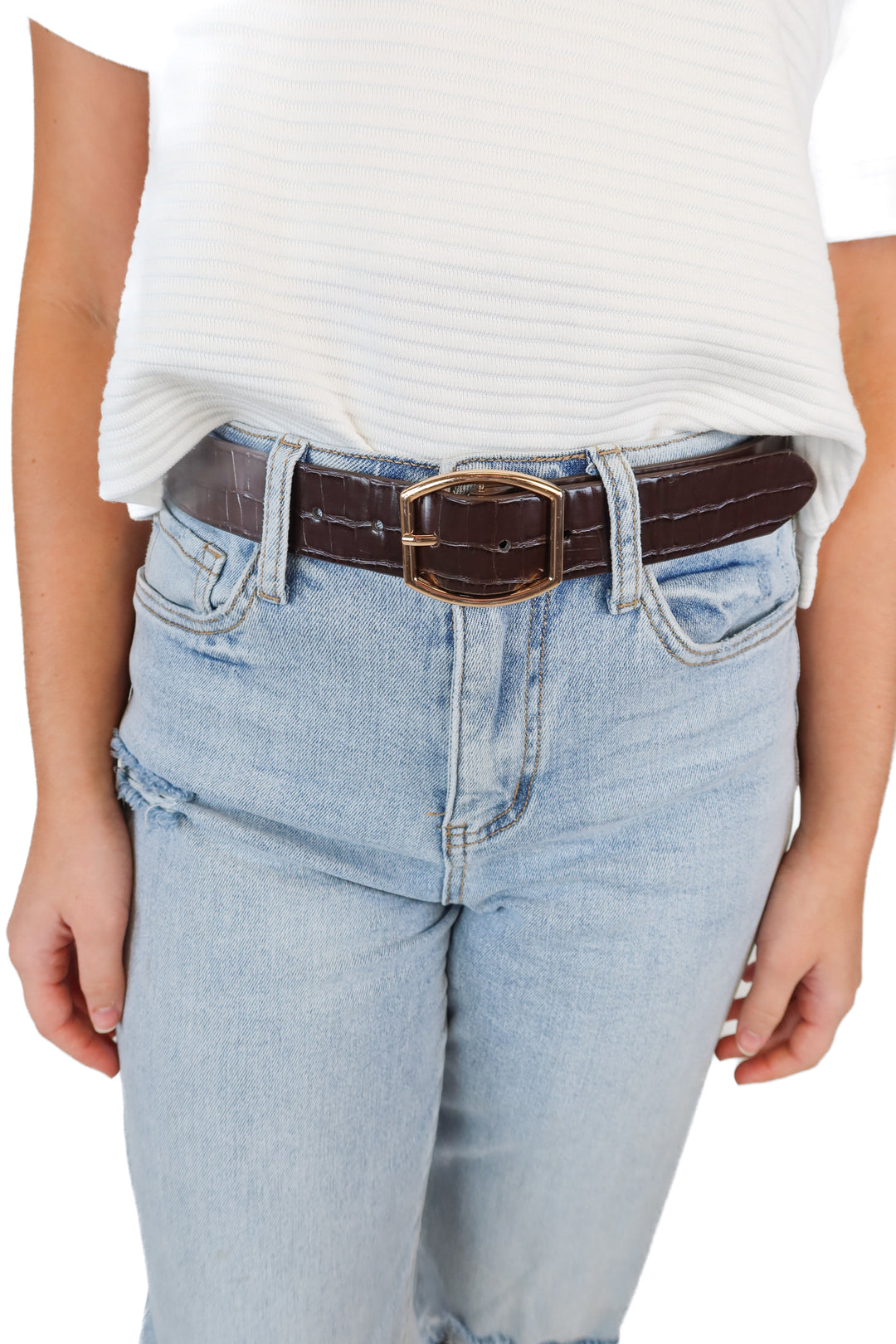 Ann Taylor Dark Brown Croc Embossed Belt (XS)